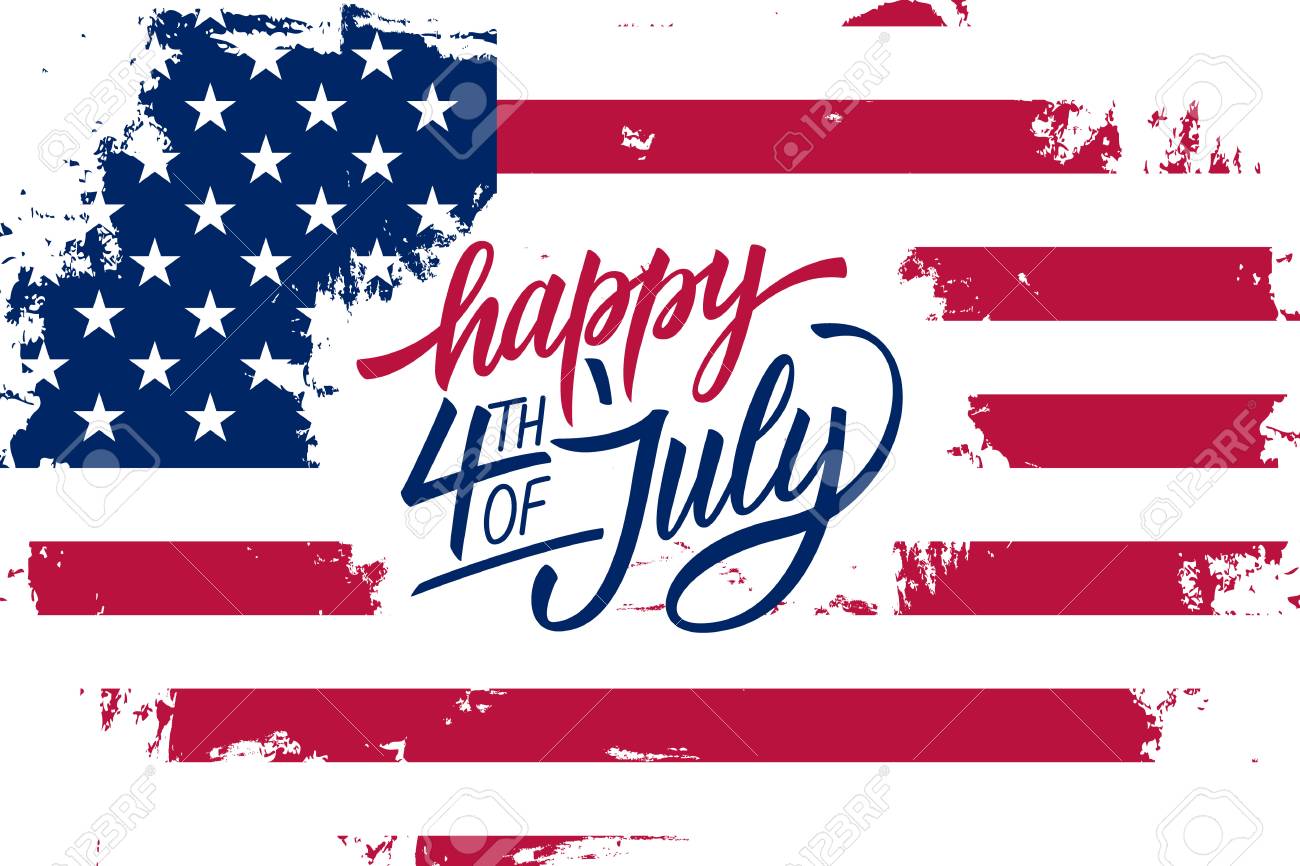 American flag background with the text Happy 4th of July